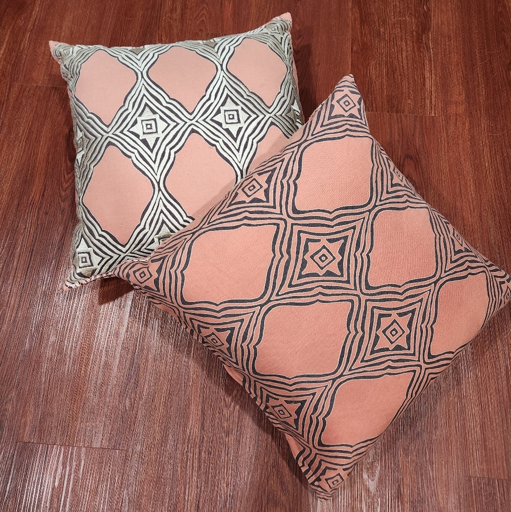 John Robshaw Anthropologie Pillows Diamond Pattern Embroidered Indian Boho Linen
